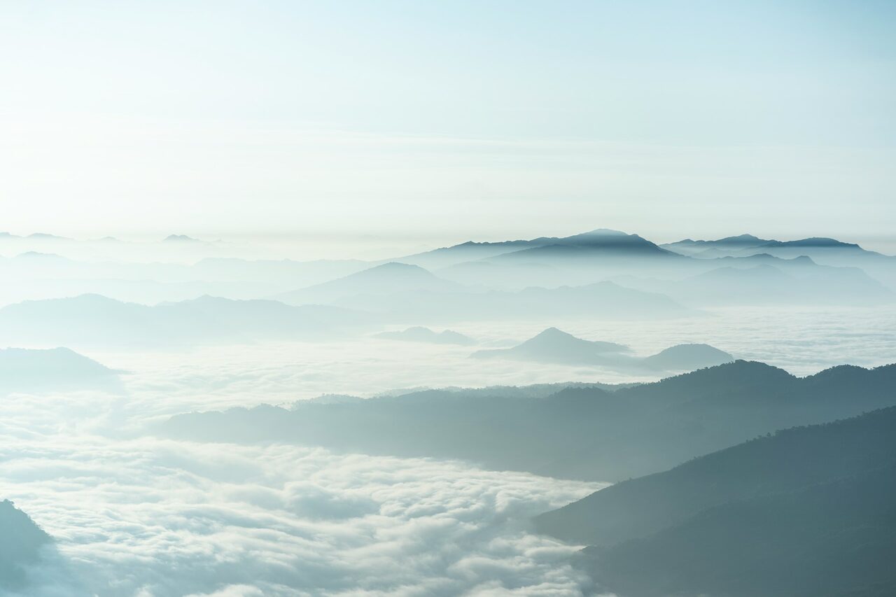 Mist moving through forested hills in Mizoram